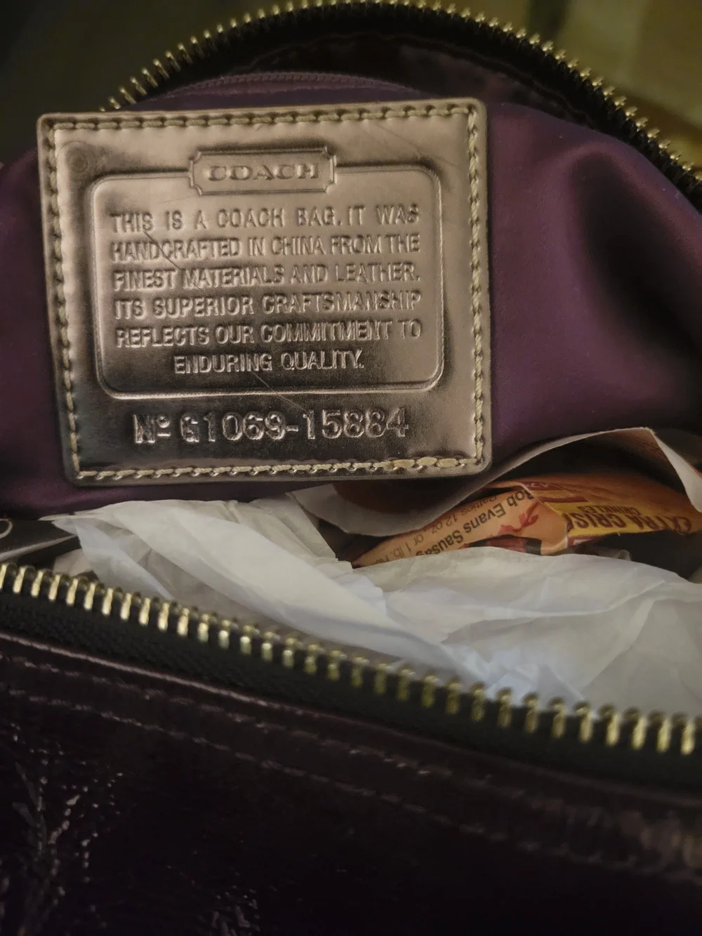 Coach Purple and Pink Plaid Satchel with Leather Trim and Silver Hardware